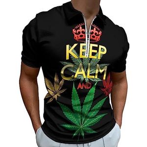 Keep Calm And Weed Leaf poloshirt voor heren, casual T-shirts met ritssluiting en kraag, golftops, slim fit