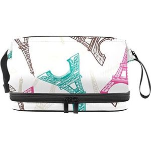 Grote capaciteit reizen cosmetische tas,Parijs Eiffeltoren patroon, make-up tas, waterdichte make-up tas organisator, Meerkleurig, 27x15x14 cm/10.6x5.9x5.5 in