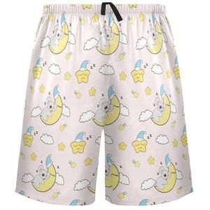LI ZHI XIN Herenpyjamabroek, korte pyjamabroek, zomer casual shorts, elastische taille met trekkoord, rechte buis losse pasvorm met 2 zakken, S-XXL Koala Star Moon Cloud, Meerkleurig, S