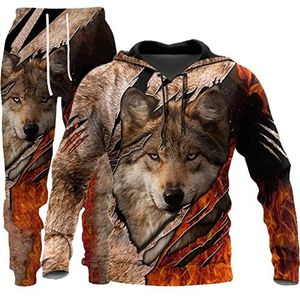 LEXAHO Uniseks 3D Wolf Print Hoodie Heren Joggingpak Unisex Sweatshirts Hoody + Broek Sets S-6XL, Hoodie8, XL