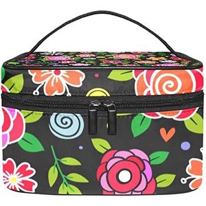 Bloemen make-up organizer tas, reismake-up tas organizer case draagbare cosmetische tas voor vrouwen en meisjes toiletartikelen, Meerkleurig, 22.5x15x13.8cm/8.9x5.9x5.4in