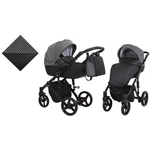 KUNERT Kinderwagen TIARO sportwagen babywagen autostoel babyzitje complete set kinderwagen set 2 in 1 (zwart met pepitamatroon, framekleur: zwart, 2-in-1)