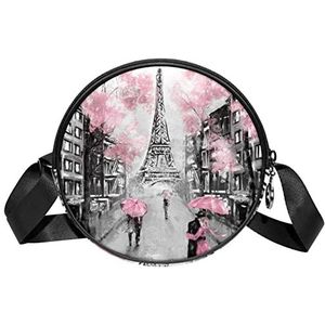 Messenger Bag Paris Eiffeltoren Valentines Lover Crossbody Tas voor Vrouwen Rond, Meerkleurig, 6.7x6.7x2.3 in, Sling Rugzakken