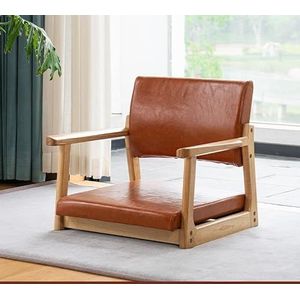 FZDZ Japanse massief houten tatami-stoel zonder poten met armleuningen rugleuning vloerstoel comfortabel kussen lage kruk geschikt voor raam, kantoor, thuis (D)