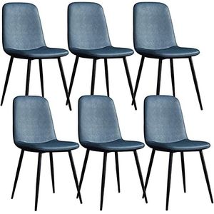 GEIRONV Moderne eetkamerstoelen set van 6, lounge woonkamer hoekstoel metalen stoelpoten PU lederen rugleuningen aanrechtstoelen Eetstoelen (Color : Blue, Size : 42x45x86cm)