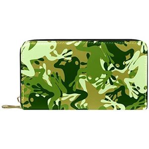 Lederen Zip Lange Portemonnee Kikker Camouflage Portemonnee Leer, Meerkleurig, 20.5x2.5x11.5cm/8.07x1x4.53 in, Klassiek