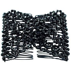 Bloem Womens Haar Clip, Vintage Bloem Kralen Stretchy Haar Kam Dubbele Magic Slide Metalen Kam Clip Haar Ornament (Zwart)
