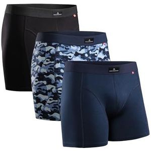 DANISH ENDURANCE Boxershorts Heren, Katoenen Heren Ondergoed, Klassieke Pasvorm, Met of Zonder Gulp, 3 Pack, Veelkleurig (1x Zwart, 1x Marineblauw, 1x Blauw Camouflage), M