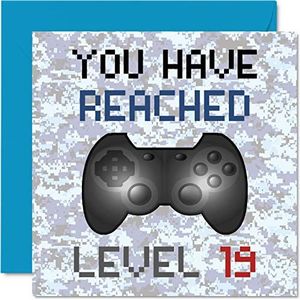 19e gamer verjaardagskaart - je hebt niveau 19 bereikt - verjaardagskaarten voor jongens, tienerspellen verjaardag wenskaarten, videogame gaming dochter zoon kinderen kleinzoon kleindochter 145 mm x