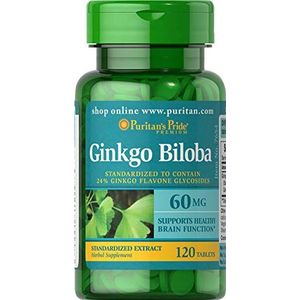 Puritan's Pride Ginkgo Biloba 60 mg Pakket van 1 x 120 Tabletten - Japans - Geheugen - Concentratie - Focus - Zenuwstelsel - Geest - Hersengezondheid