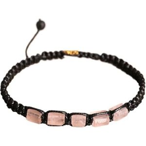 Natuurlijke zwarte toermalijn Nugget kralen geknoopt handgemaakte geweven armband vrouwen stenen kralen gevlochten armband verstelbaar (Color : Rose Quartz)