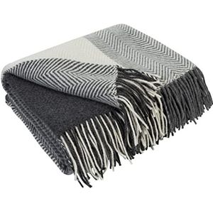 LYHome Merino Wollen Deken - Plaid Wol voor Sofa Bank & Bed, Merinowol Blanket Zachte Warme, Grote Sprei Merinowollen, Plaids Schapenwollen (140 x 200 cm, Donkergrijs - Grijs - Wit Chevron Vierkanten)