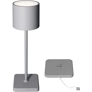 proventa Led-tafellamp met accu, 38 cm, waterdicht, IP54, draadloos, met USB-laadstation, 10 uur looptijd, grijs
