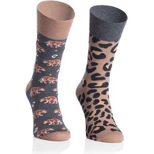 Grappige sokken met motief voor heren en dames, meerkleurig, gek voor levensvreugde, 1 paar kleurrijke sokken, Panter - beige, 44-46