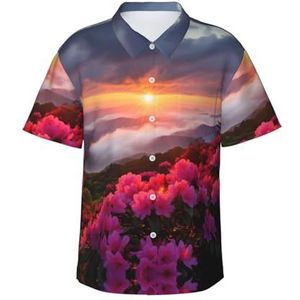 Hingor Lente kornoelje bloesems print heren Hawaiiaans shirt funky strand casual heren korte mouw zomer aloha shirts button down shirts M-XXL, Zwart, M