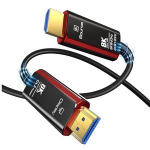 MeLphi 8K HD2.1 optische vezel high-definition kabel 8K/60Hz vergulde high-definition optische vezelkabel MI-kabel 8K optische vezelkabel (kleur: zwartrood, maat: 25 meter)