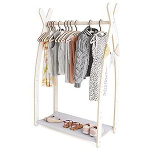 MAMOI® Kledingrek kinderen 95x106x32cm / 53x95x32cm | Kledingkast kinderen | Kapstok staand | Kleding Rail voor Kinderen | Houten Rail | Garderobehout kinderkamer | 100% ECO | Made in EU