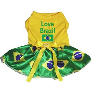 Petitebelle Liefde Brazilië & Vlag Geel Shirt Brazilië Vlaggen Tutu Puppy Hond Jurk, Medium, Geel