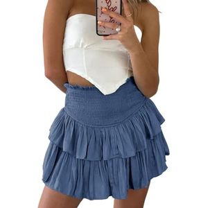 Lewey Sexy minirok met ruches en stijlvolle plooien | Modieuze effen kleur zomerrok voor dames, Blauw Grijs, XL