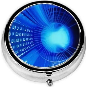 Ronde pillendoos, blauwe hippie-kunst, 3 compartimenten, medicijnpillenetui, waterdicht, zakpillenorganizer, draagbaar, voor pillendozen in zak of portemonnee