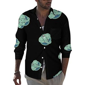 Green Elephant Heren Revers Shirt Lange Mouw Button Down Print Blouse Zomer Pocket Tees Tops 5XL