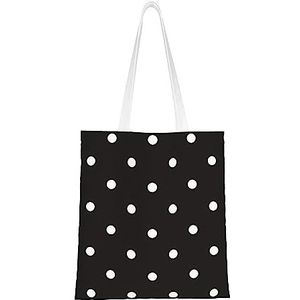 LamaMe Zwart-wit Polka Dot 12ann Herbruikbare Canvas Tote Voor Winkelen Strand Moederdag Gift Bag, Zwart, Eén maat