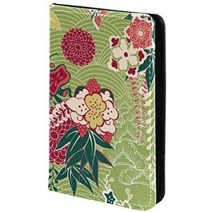 Paspoorthouder Paspoort Cover Traditionele Japanse Kraan Groene Golf Bloem Patroon Paspoort Portemonnee Reizen Essentials, Meerkleurig, 11.5x16.5cm/4.5x6.5 in
