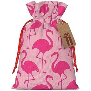 Roze flamingo trekkoord kerstcadeau tas-met rustieke aantrekkingskracht, perfect voor al uw geschenkbehoeften