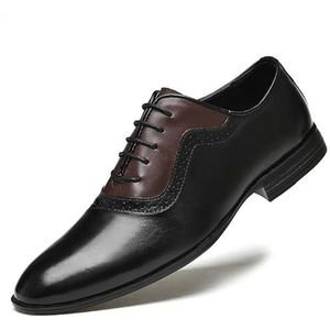 Formele schoenen for heren met veters, ronde, gepolijste neus, patchwork, tweekleurig leer, antislip rubberen zool, antislip bruiloft (Color : Black, Size : 43 EU)
