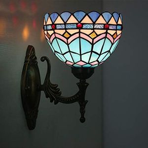 Tiffany -Stijl Wandlamp Glas Lampenkap Blauw En Witte Getinte Wandlampen Mediterrane Stijl Nachtlichten