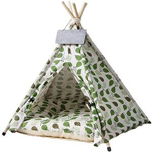 Hondenmand Huisdier Tipi Huisdier Bed Met Dik Kussen Schoolbord Hondentent Voor Middelgrote Kleine Hond Kat Huisdierbed (Color : Green leaves, Size : 60X60X70CM)