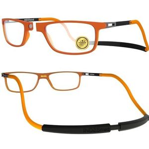 INDESMED - Verstelbare leesbril - Blauw licht bescherming - Magnetische sluiting - Modern, lichtgewicht & Verwisselbaar koord - Heren/Dames (Oranje, Dioptrieën, 2.5)