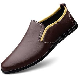 Herenloafers Ronde neus PU-leer Tweekleurige loaferschoenen Antislip Flexibel Antislip Outdoor Slip-on(Brown,44.5 EU)