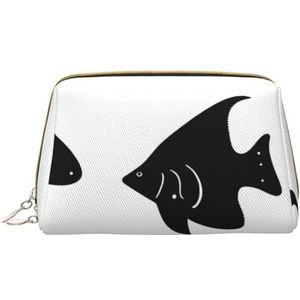 Zwarte en witte vis draagbare cosmetische tas, &reizen cosmetische tas, unisex, ritssluiting, geschikt voor dagelijks gebruik, Wit, Eén maat