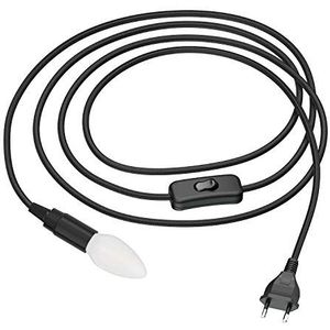 ledscom.de Textiel kabel LEHA met stekker en schakelaar zwart 3m incl. E14 LED lamp mat 4,066W 424lm, warm wit