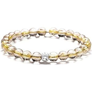 Handgemaakte kralenarmband, Natuurlijke 6 mm gouden glitter popped kristal met zilverkleurige kralen armband sieraden frisse elegante eenvoudige stijl armband yoga sierlijke koppels armband cadeau for
