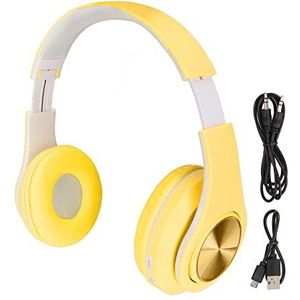 Cat Ear PC-gamingheadset, Ruisonderdrukking Draadloze Gaming-hoofdtelefoon Gloeiend LED-licht Diepe Bas Opvouwbare Hoofdband Hoofdtelefoon met Zachte Oorbeschermers(Geel)