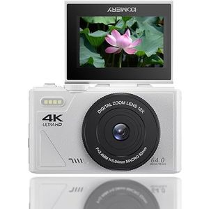 Digitale Camera, Autofocus UHD 4K Vlogcamera met 3 Inch Flip-scherm, 64 MP 18x Digitale Zoom Anti-shake Videocamera, Compacte Reiscamera voor Kinderen, Tieners, Volwassenen (WHITE)