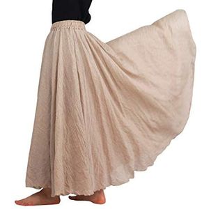 FEOYA Vintage Dames Maxirok Elastische Taille Rok Katoen Linnen Plooirok Feestelijke Vrije Tijd Lange Rok