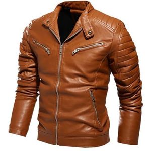 Hgvcfcv Leren jas heren klassiek gevoerd warm motorfiets slanke straat mode zwarte biker jas geplooide ontwerp rits, Geel, XXL