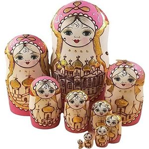 Russische Matroesjka Russische Poppen Russische Nesting Dolls, 10 Stks Meisje Matroesjka Hout Stapelen Geneste Set Handgemaakt Cadeau Matroesjka Nesting Poppen