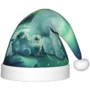OdDdot Northern Lights Polar Bear print pluche kerstmutsen, kerstmuts voor kinderen, jaren kinderen, kerstfeestgunsten