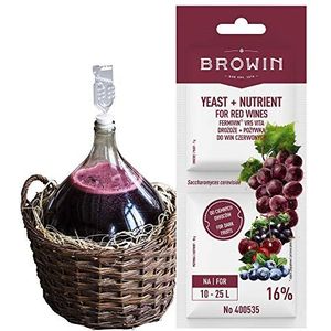 Browin 400535 Fermentatieset voor rode wijnen, Bayanus gist 7 g + gistenzout 10 g, poeder, voor 10-25 l cuvée, veilig volledige gistingsproces, 1-eenheden, multicolored, 0,2 x 6,6 x 17,5 cm