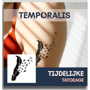 Veer tattoo – Temporalis® | Tijdelijke tatoeages voor vrouwen & mannen – Nep tattoo vegan & waterbestendig – EU-cosmetica – Blijft 1-2 weken [ Tatoeage Veer & Vliegende Vogels ]