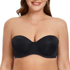 MELENECA Dames Comfort Beugel Ongewatteerde Grote Borsten Strapless bh Zwart 85F