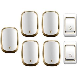 Deurbel, Draadloze deurbel, waterdicht, pakket van 2 zenders en 3 ontvangers, bereik 300 m, 36 melodieën, 4 volumeniveaus, zwart/zilver/goud(Gold)