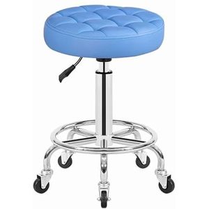 FXLUHAY Rolling Shop Kruk Manicure Stoel met Wielen, Draaibare Salonkruk Verstelbare Tekstkruk, Werkbankkruk, Massage Spa Tattoo Fotografie Kruk met PU Leer (Blauw)
