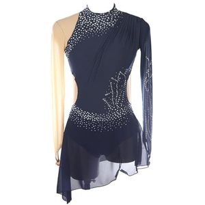 Nnnydjy Meisjes Artistieke Schaatswedstrijdjurk Donkerkleurig Schaatspak Kunstschaatsoutfit Met Lange Mouwen Dansritmische Gymnastiekpakjes Voor Dames,Blauw,11_13Years