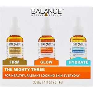 Balance Active Formula De Mighty Three (3 x 30 ml) - doorbraak actieve ingrediënten voor zichtbare resultaten. Drie gerichte serums die je samen kunt leggen of afzonderlijk kunt gebruiken.