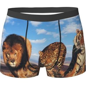 BEEOFICEPENG Leeuw luipaard en tijger vechten voor voedsel bedrukt, boxerslip, heren onderbroek boxershorts been boxer slips grappig nieuwigheid ondergoed, zoals afgebeeld, XL